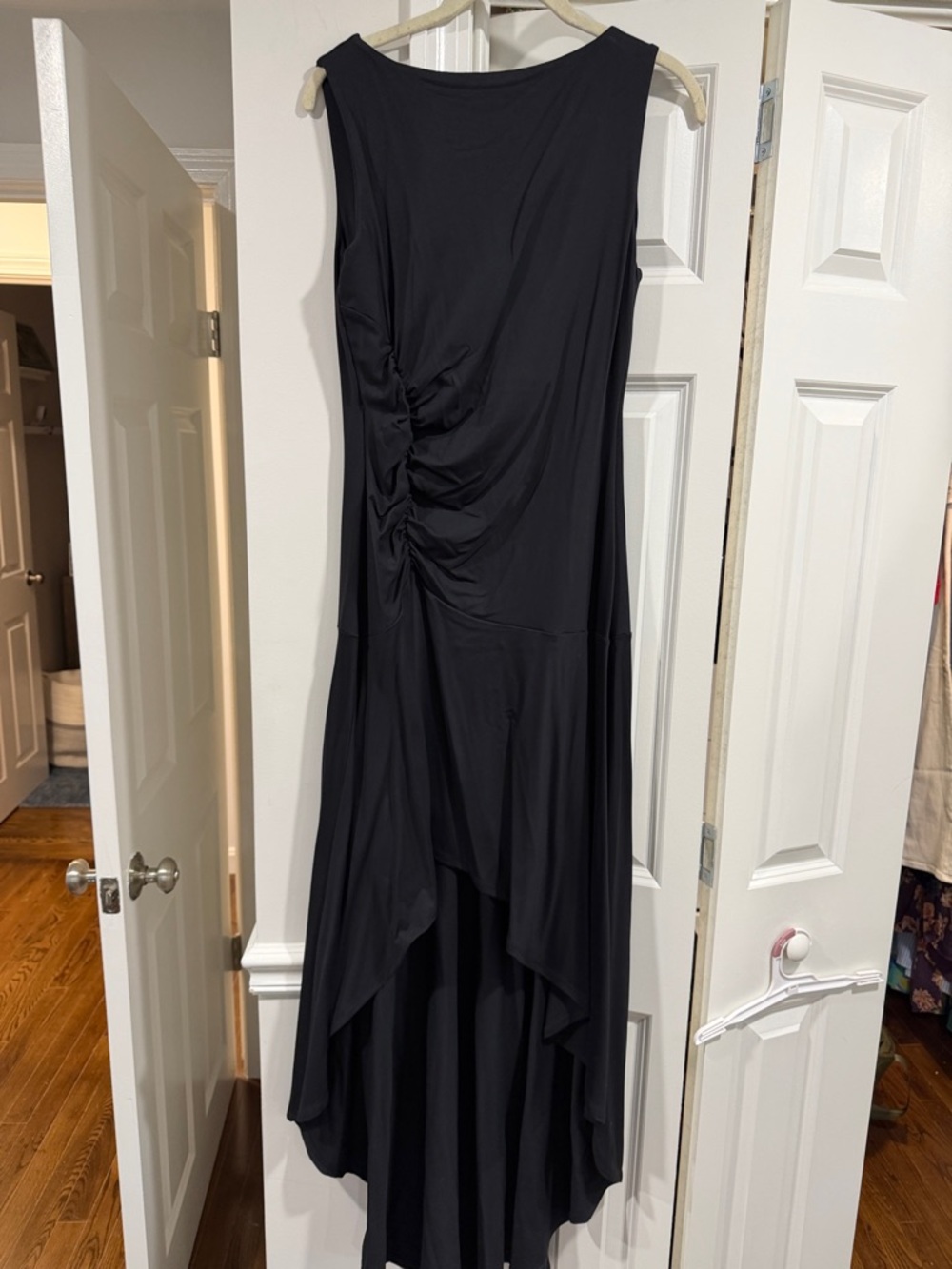 Susana Monaco Black Sleeveless High-Low Ruched Dress